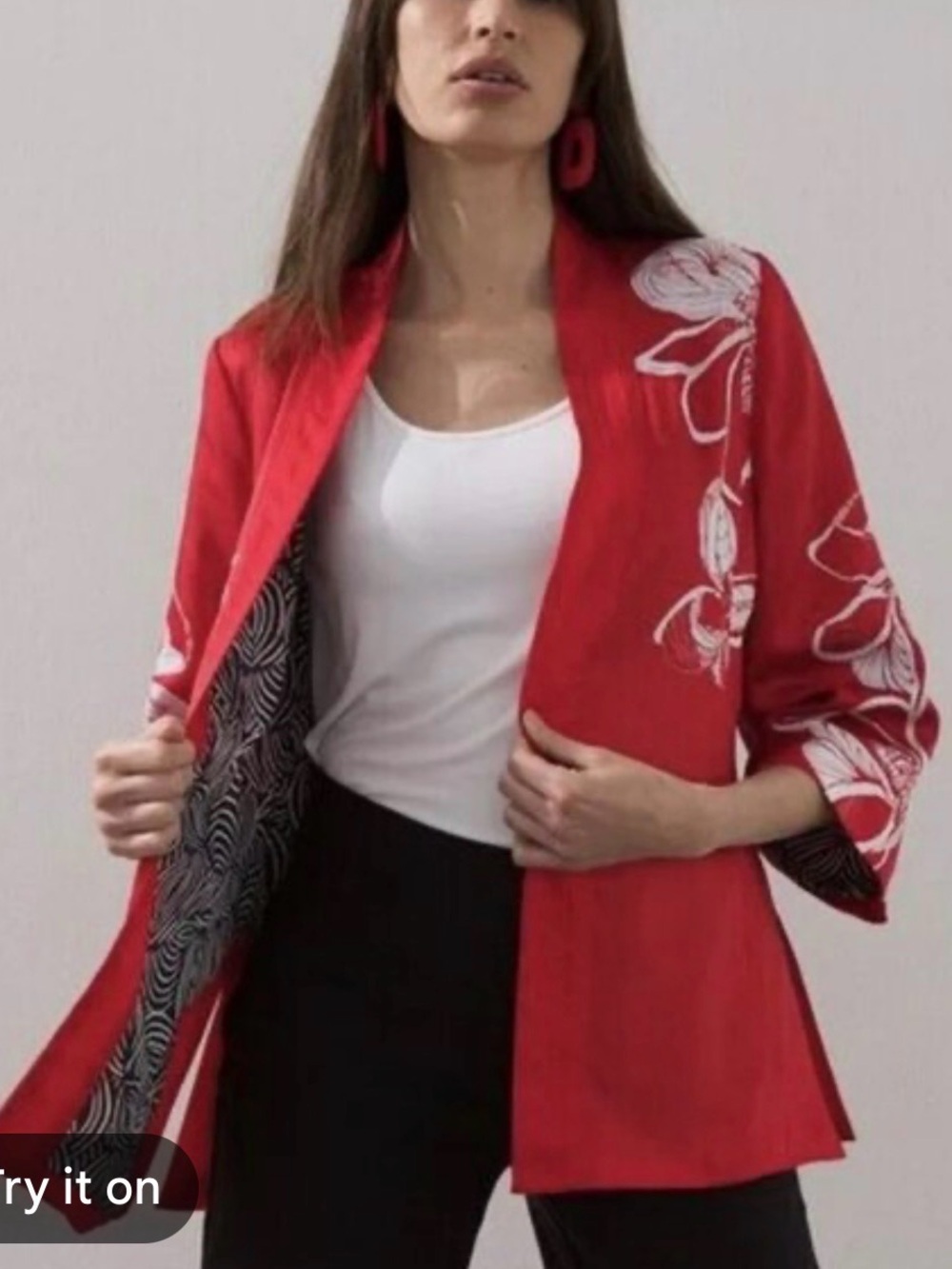 Chicos’s Red Floral Dream Kimono Jacket, size 1